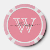 Elegante Roze Minimale Naam en Monogrammed Poker Chips (Achterkant)