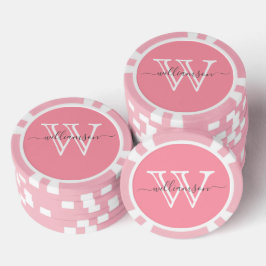 Elegante Roze Minimale Naam en Monogrammed Poker Chips