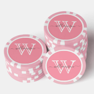 Elegante Roze Minimale Naam en Monogrammed Poker Chips