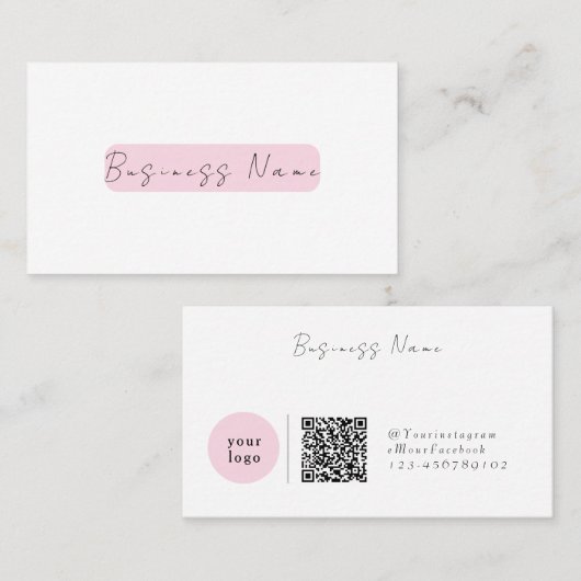 Elegante Roze Minimalist met QR-code Visitekaartje (Voorkant / Achterkant)