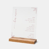 Elegante Roze Minimalistische Bar Menu Acryl Bord (Hoek)