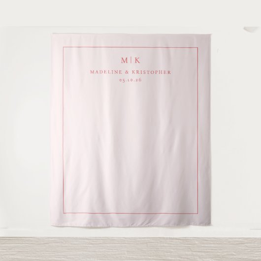 Elegante Roze Minimalistische Initialen Wandkleed (Voorkant)