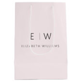 Elegante Roze Minimalistische Monogram Naam Medium Cadeauzakje (Achterkant)