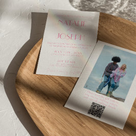Elegante Roze Minimalistische Trouwfoto QR-code Kaart