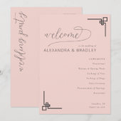 Elegante Roze Minimalistische Trouwkalender Programmakaart (Voorkant / Achterkant)