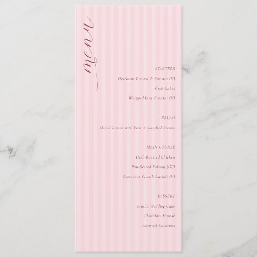 Elegante Roze Minimalistische Trouwmenu Menu (Voorkant)