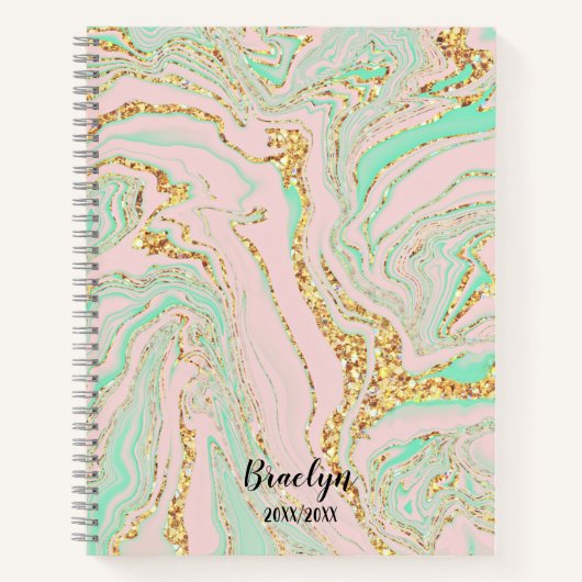 Elegante roze Mint Gold Marbling look Notitieboek (Voorkant)