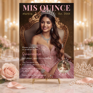 Elegante Roze Mis Quince-foto Kaart