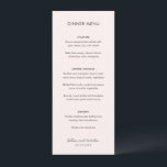 Elegante roze moderne bruiloft menu<br><div class="desc">Modern huwelijksmenu met een eenvoudig en minimaal ontwerp met uw namen in een eigentijds handgeschreven script. Het kleurenpalet is warm roze en kan worden gewijzigd in het ontwerpbewerkingshulpmiddel. Dit eigentijdse ontwerp werkt goed voor elke stijl van bruiloft.</div>