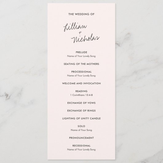 Elegante roze moderne bruiloft programmakaart (Voorkant)