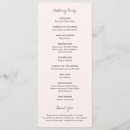 Elegante roze moderne bruiloft programmakaart (Achterkant)