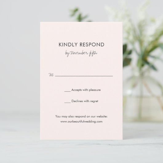 Elegante roze moderne bruiloft RSVP kaartje (Staand voorkant)