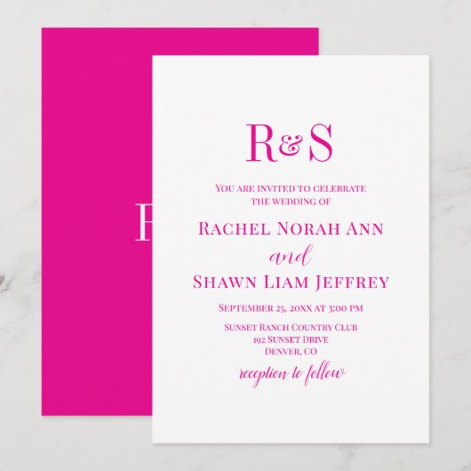 Elegante Roze Moderne Monogram Huwelijk Kaart (Voorkant / Achterkant)