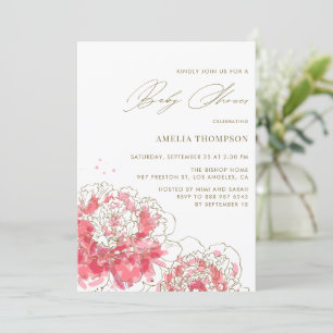Elegante Roze Moderne Pioenrozen Bloemrijke Baby S Kaart