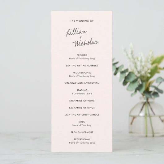 Elegante Roze Moderne Trouwdag Programmakaart (Staand voorkant)