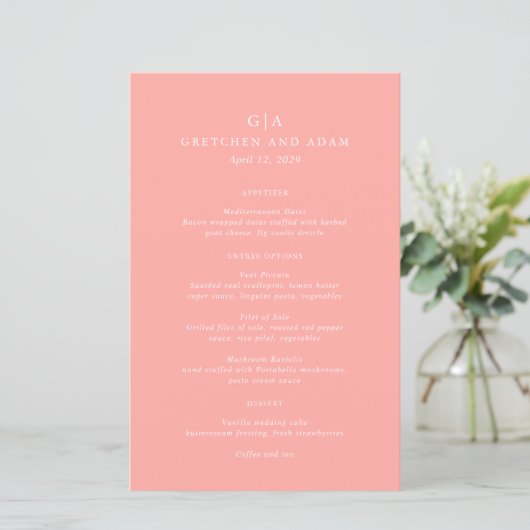 Elegante roze moderne trouwmenu (Staand voorkant)