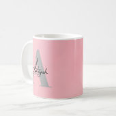 Elegante Roze Monogram Aangepaste Naam Koffiemok (Voorkant links)