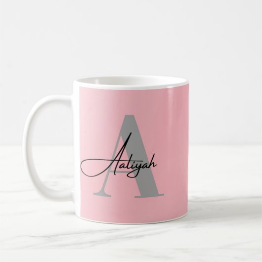 Elegante Roze Monogram Aangepaste Naam Koffiemok (Links)