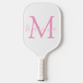 Elegante Roze Monogram & Aangepaste Naam Minimalis Pickleball Paddle (Achterkant)