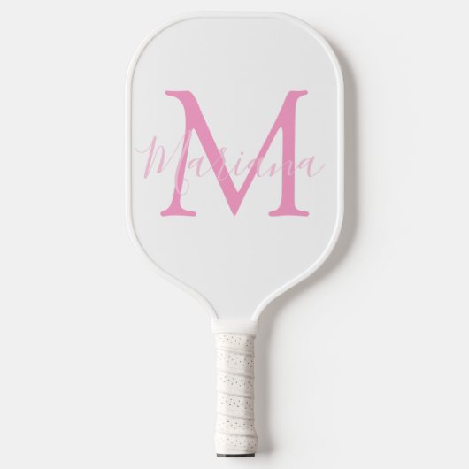 Elegante Roze Monogram & Aangepaste Naam Minimalis Pickleball Paddle (Voorkant)