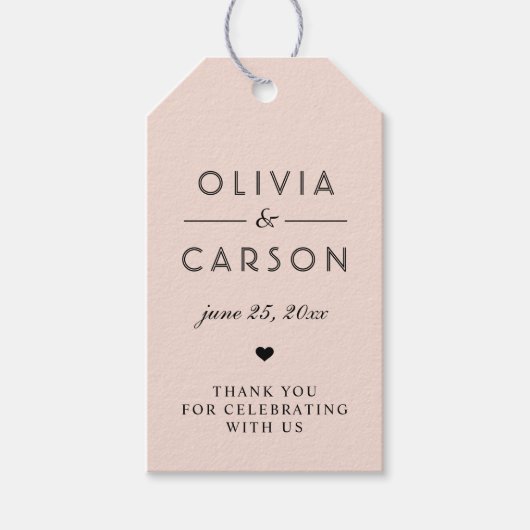 Elegante Roze Monogram Bruiloft Favor Cadeaulabel (Voorkant)