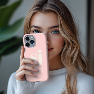 Elegante roze monogram initiaal iPhone 13 pro max hoesje