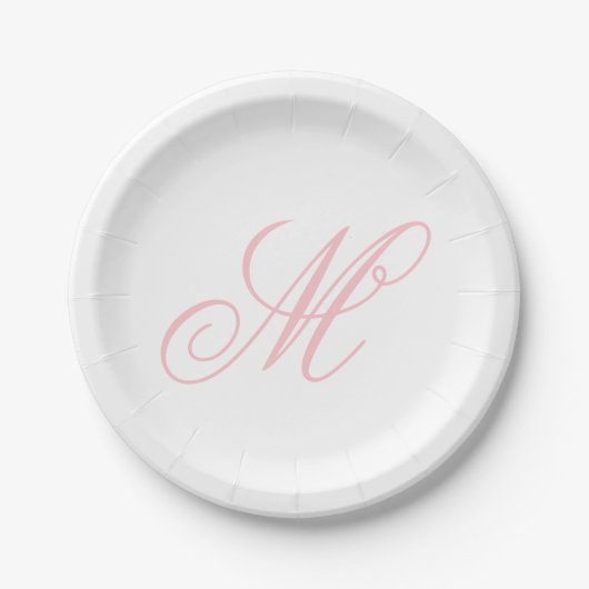 Elegante Roze Monogram Initiaal Papieren Bordje (Voorkant)