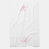 Elegante Roze Monogram Initiaal Theedoek (Verticaal)