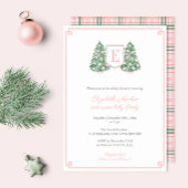 Elegante Roze Monogram Kerstmis Baby Meisje Douche Kaart