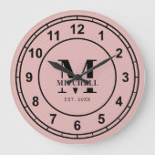Elegante Roze Monogram Met Naam Op Maat Gemaakte F Grote Klok (Voorkant)