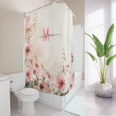Elegante Roze Monogram Moderne Scriptie Trouwdag C Douchegordijn