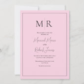 Elegante Roze Monogram Moderne Trouw Kaart (Voorkant)