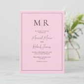 Elegante Roze Monogram Moderne Trouw Kaart (Staand voorkant)