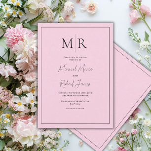 Elegante Roze Monogram Moderne Trouw Kaart