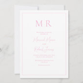 Elegante Roze Monogram Moderne Trouwdag Kaart (Voorkant)