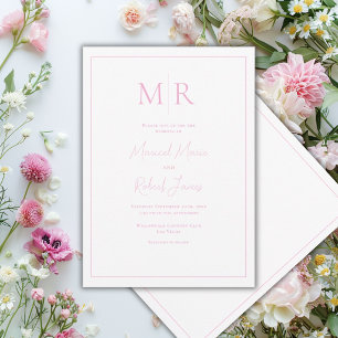 Elegante Roze Monogram Moderne Trouwdag Kaart