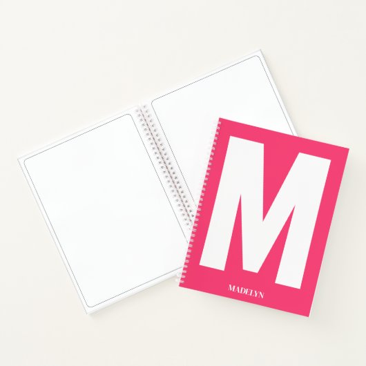 Elegante Roze, Monogram Naam Minimalistisch modern Notitieboek (Binnen)