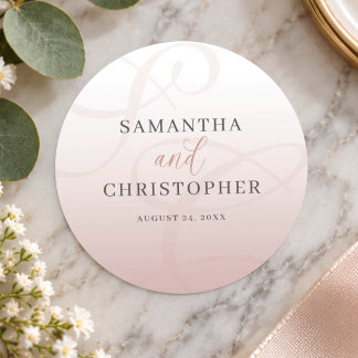 Elegante Roze Monogram Schrift Huwelijk Ronde Sticker