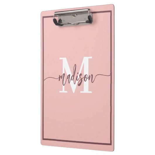 Elegante Roze Monogram Script Naam Klembord (Links)