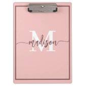 Elegante Roze Monogram Script Naam Klembord (Voorkant)
