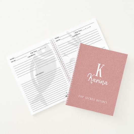 Elegante roze monogram script naam recept notitieboek (Binnen)