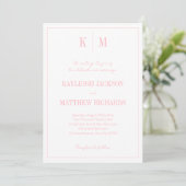Elegante Roze Monogram Trouw Kaart (Staand voorkant)
