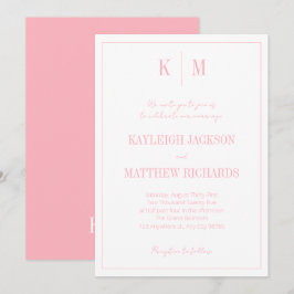 Elegante Roze Monogram Trouw Kaart