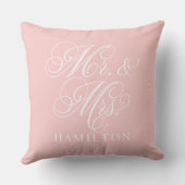 Elegante Roze Mr en Mrs Script Trouw Kussen (Achterkant)