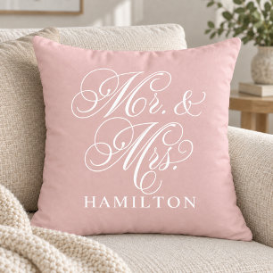 Elegante Roze Mr en Mrs Script Trouw Kussen