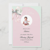 Elegante Roze Munt Boog Doop voor Baby Girl Kaart (Voorkant)