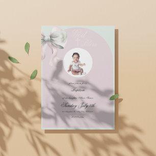 Elegante Roze Munt Boog Doop voor Baby Girl Kaart