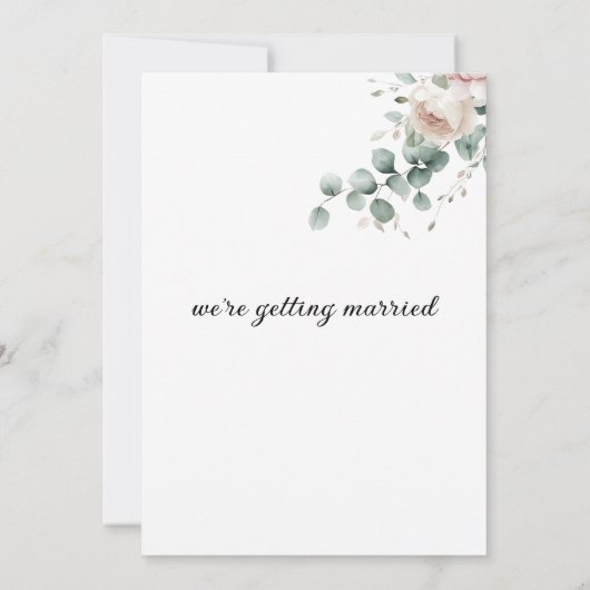 Elegante roze munt eucalyptus pioen bloemenbruilof kaart (Achterkant)