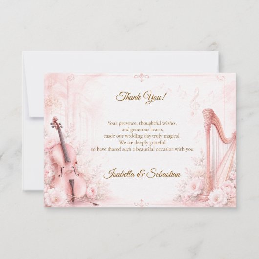 Elegante Roze Muzikale Bruiloft Bedankkaart (Voorkant)