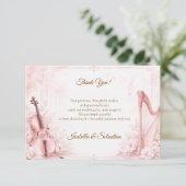 Elegante Roze Muzikale Bruiloft Bedankkaart (Staand voorkant)